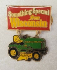 Vintage Something Special From Wisconsin Green Lawnmower Pin Pinchback Two Piece