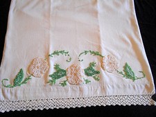 1~VTG HAND CROCHET EDGE FLORAL PILLOWCASE~19 X 33"