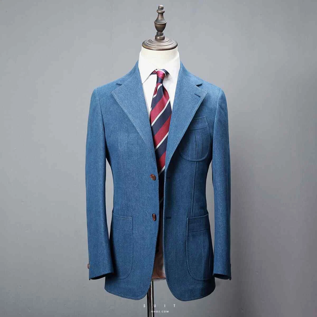 Denim Men Suits Single Breasted Jacket Notch Lapel Blazer