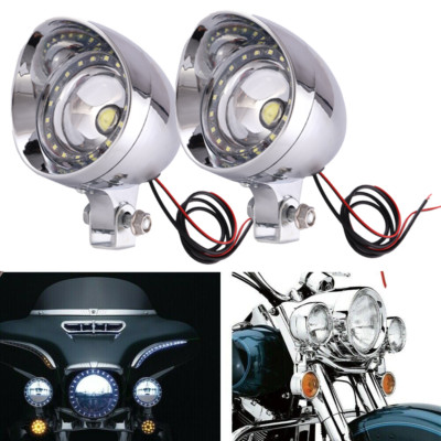 2x Motorcycle LED Driving Fog Spot Light Lamp For Harley Touring Road King Glide