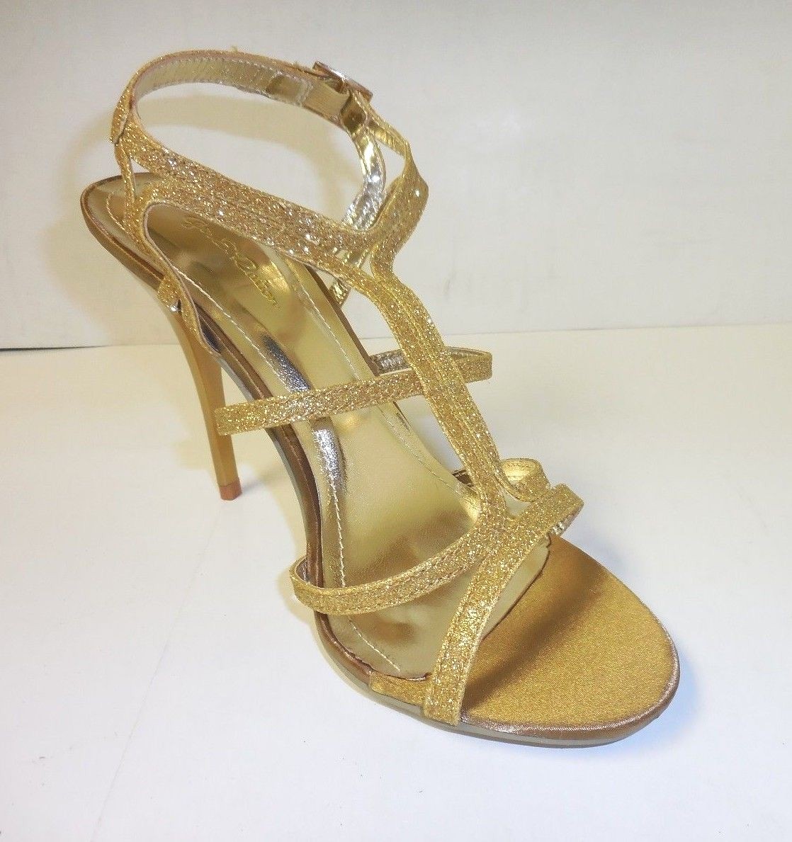 Women's Gold Glitter Criss Cross High Heel Party Shoes Sizes: 1/2 10
