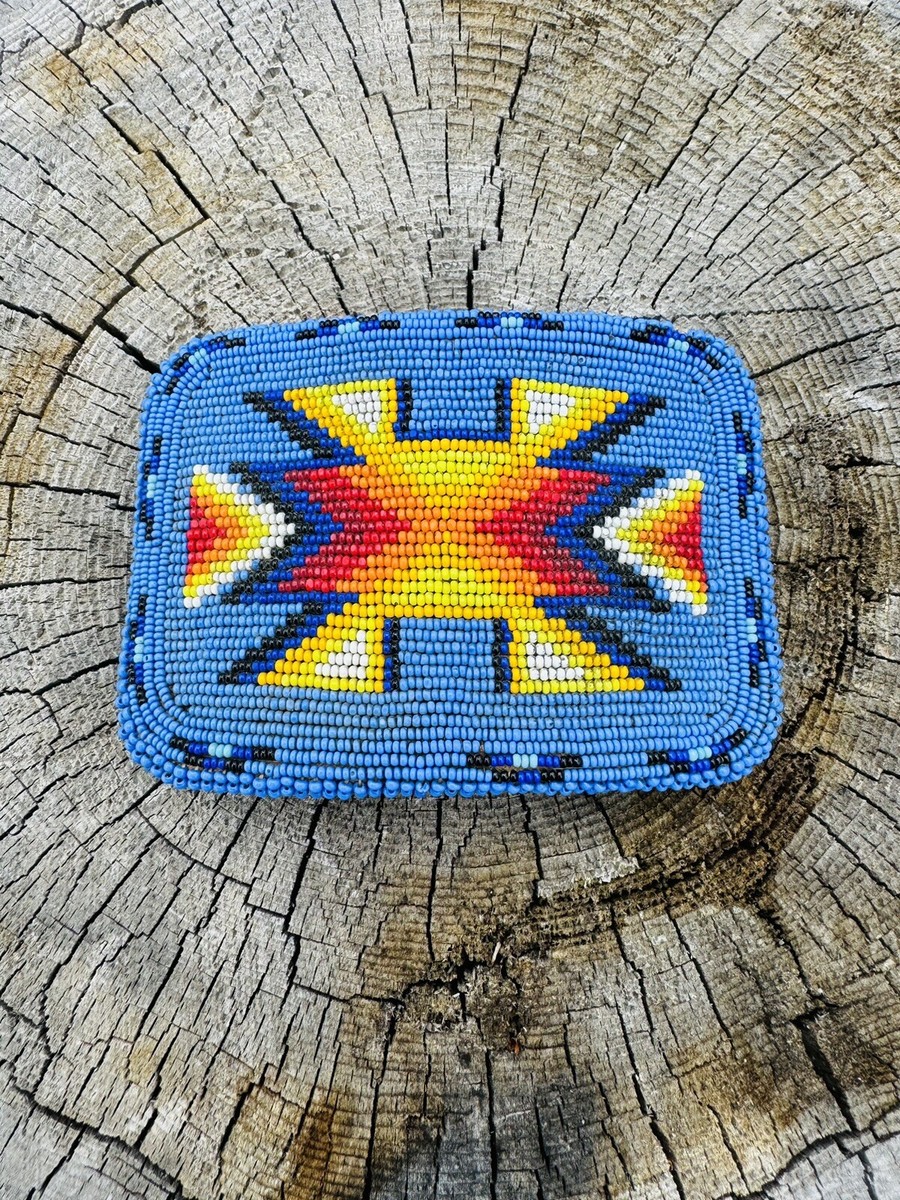 Native American large Vintage seed bead belt buckle flower  display picture 2