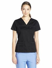 Dickies Womens Gen Flex Junior Fit Contrast Stitch V-Neck Scrub Top BLK Sz Small