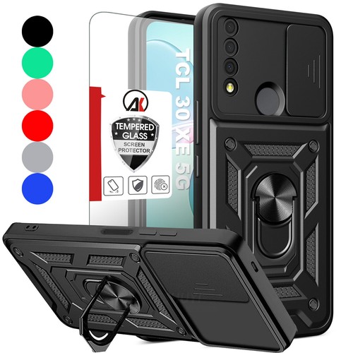 For TCL 30 XE 5G/Case Shockproof Ring Stand Phone Cover w/ Tempered Glass