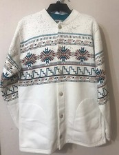 VTG Arts Unlimited Sportswear AztecTribal Design Sweater Fleece Button Down Sz L