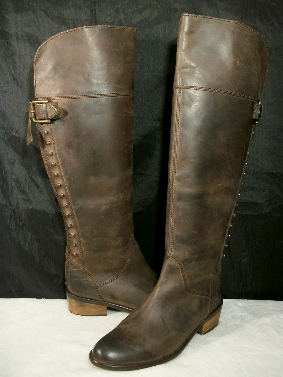DIBA SUTTON BROWN DISTRESS LEATHER BACK ZIP ABOVE KNEE RIDING BOOTS 7M FREE SHIP