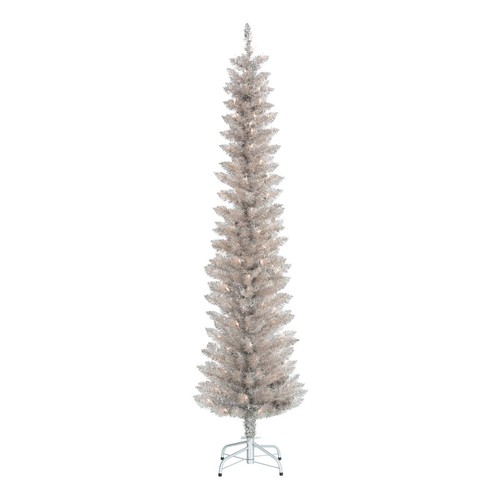 6 ft Pre-Lit Rose Gold Tinsel Artificial Pencil Hanukkah Holiday Christmas Tree - Picture 3 of 3