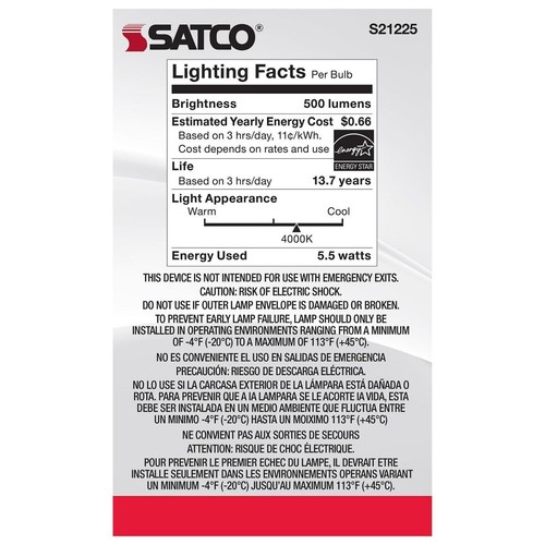 SATCO S21225 - 5.5 Watt G16.5 LED Candelabra Bulb - 4000K - 120 Volts (6 Pack) - Picture 4 of 6