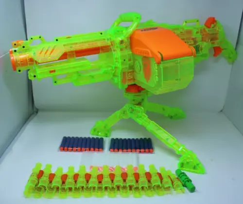 2008 NERF Sonic Green Vulcan EBF-25 Blaster Belt Fed Auto DISCONTINUED TESTED