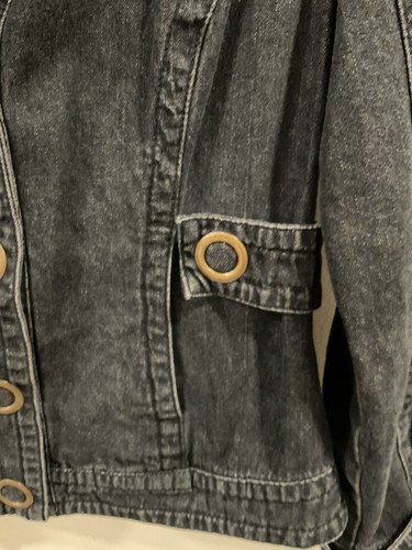 Live A Little Dark Denim Jacket Industrial Look Size Small - Picture 6 of 8