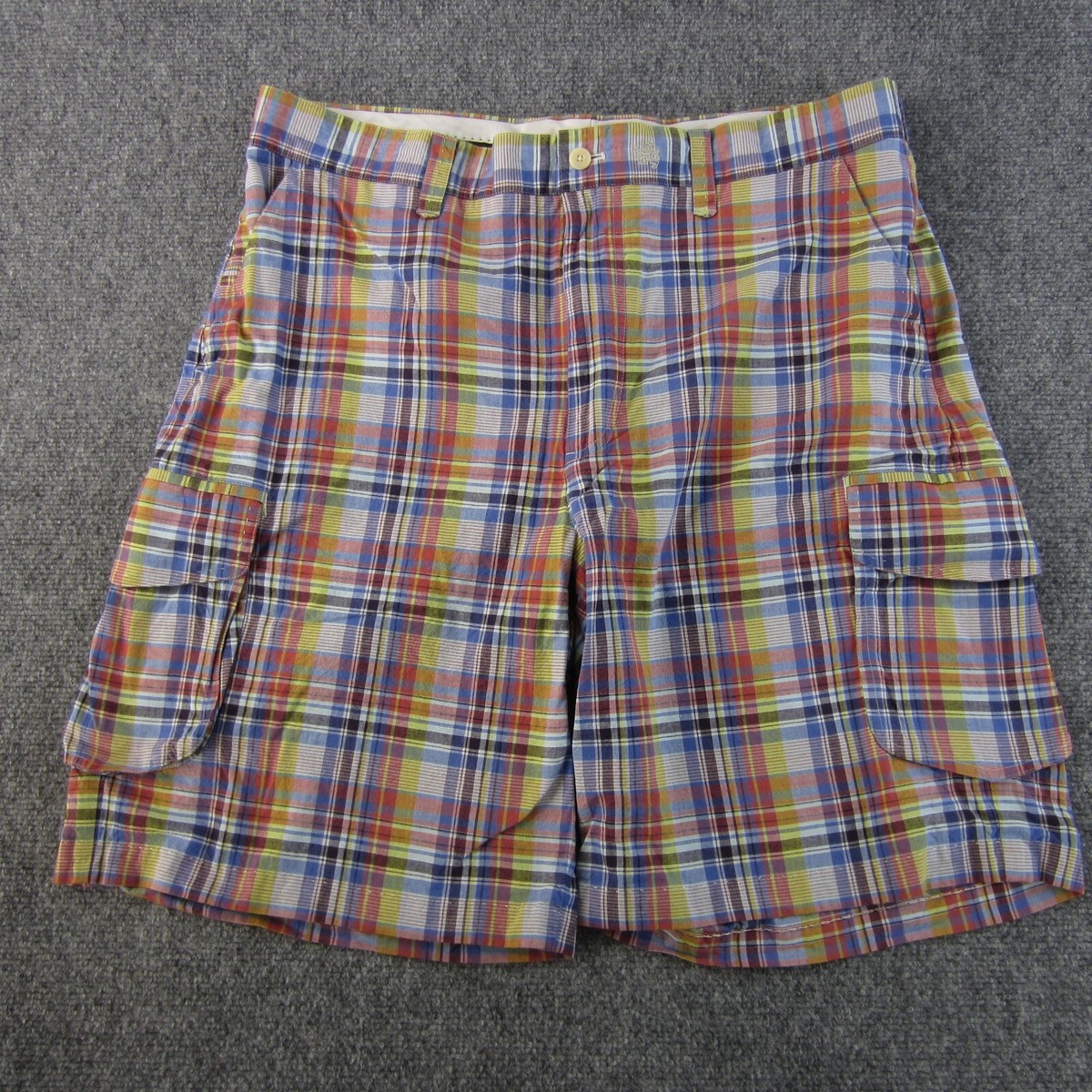 Nat Nast Shorts Mens Size 38 Blue Yellow Red Plaid Cargo Pockets