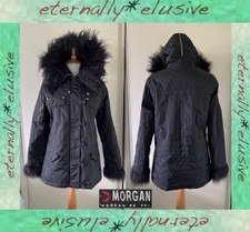Morgan Vintage Y2k Faux Fur Afghan Trim Padded Hooded Coat Size 1 Uk 8-10 Ladies