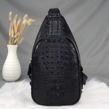 Handcrafted Real Cro Skin Leather Mens Luxury Crossbody bag Sling Backpack