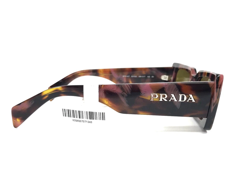 Gafas de sol Prada SPRA07 18N-01T rosa coñac marrón montura rectangular lentes verdes Foto 4 de 4