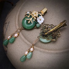 Women Chinese Jade Tassel Hair Clip Lucky Hairpin Vintage Hanfu Accessories Gift