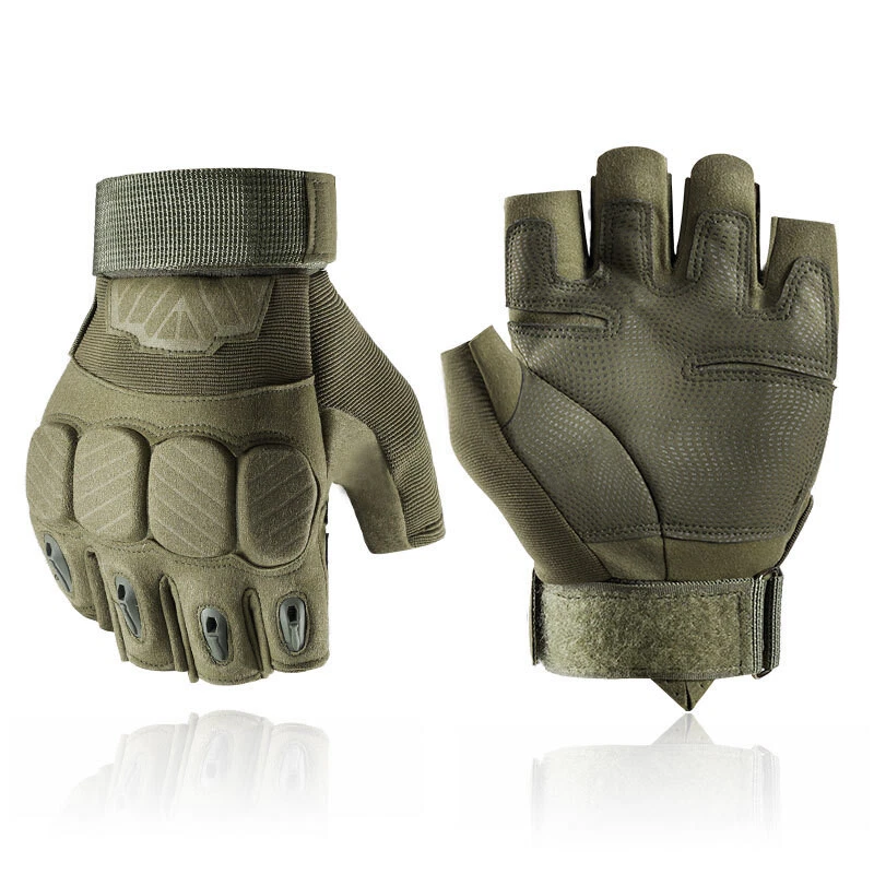 Tactical Knuckle Protection Gloves Army Training Motorcycle Hunting Fingerless - Image 2 of 4