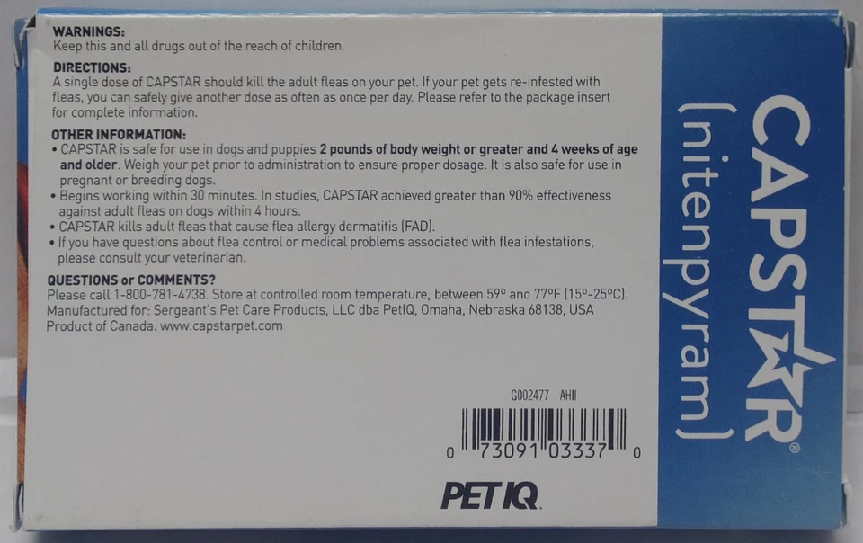 CAPSTAR Oral Treatment for Small Dogs (2-25 lbs) 6 Doses Exp Date 01/2026+ - Image 4 of 4