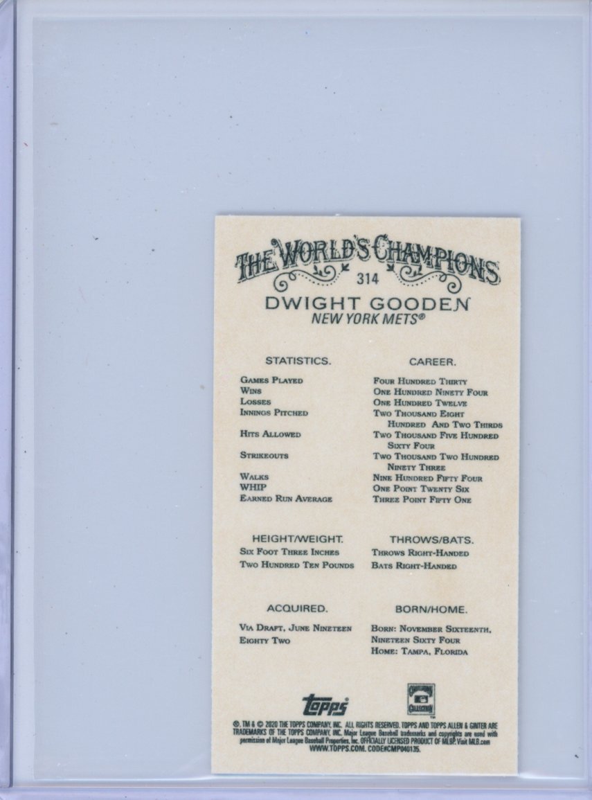 2020 Topps Allen & Ginter #314 Dwight Gooden Mini Gold | eBay