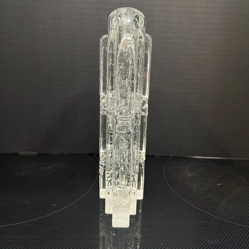 "Florero de bloque de hielo de vidrio artístico de estudio con luz de vidrio firmado vintage 9""" Foto 4 de 4