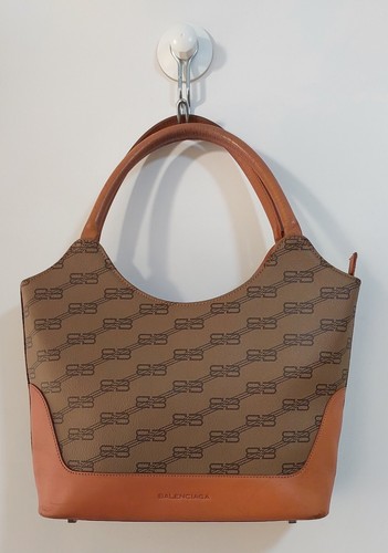 Vintage BALENCIAGA handbag  Monogram  pattern Canvas Brown  BB 