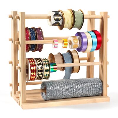 2x10 Ribbon Rack Two-row Ribbon Holder Organizer Rack - Wooden Ribbon Spool Holder for ...