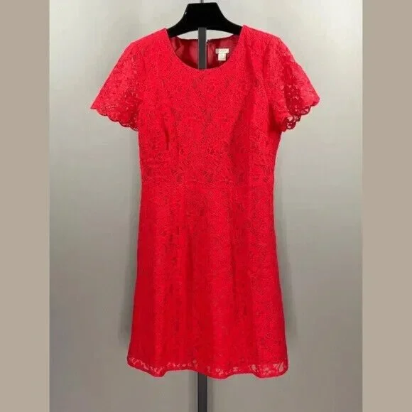 NEW J Crew Dress Womens 6 Red Floral Lace Cocktail