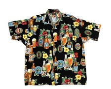 Vintage MONZINI COLLECTION Mens XL Black Button Down Shortsleeve Hawaiian Shirt