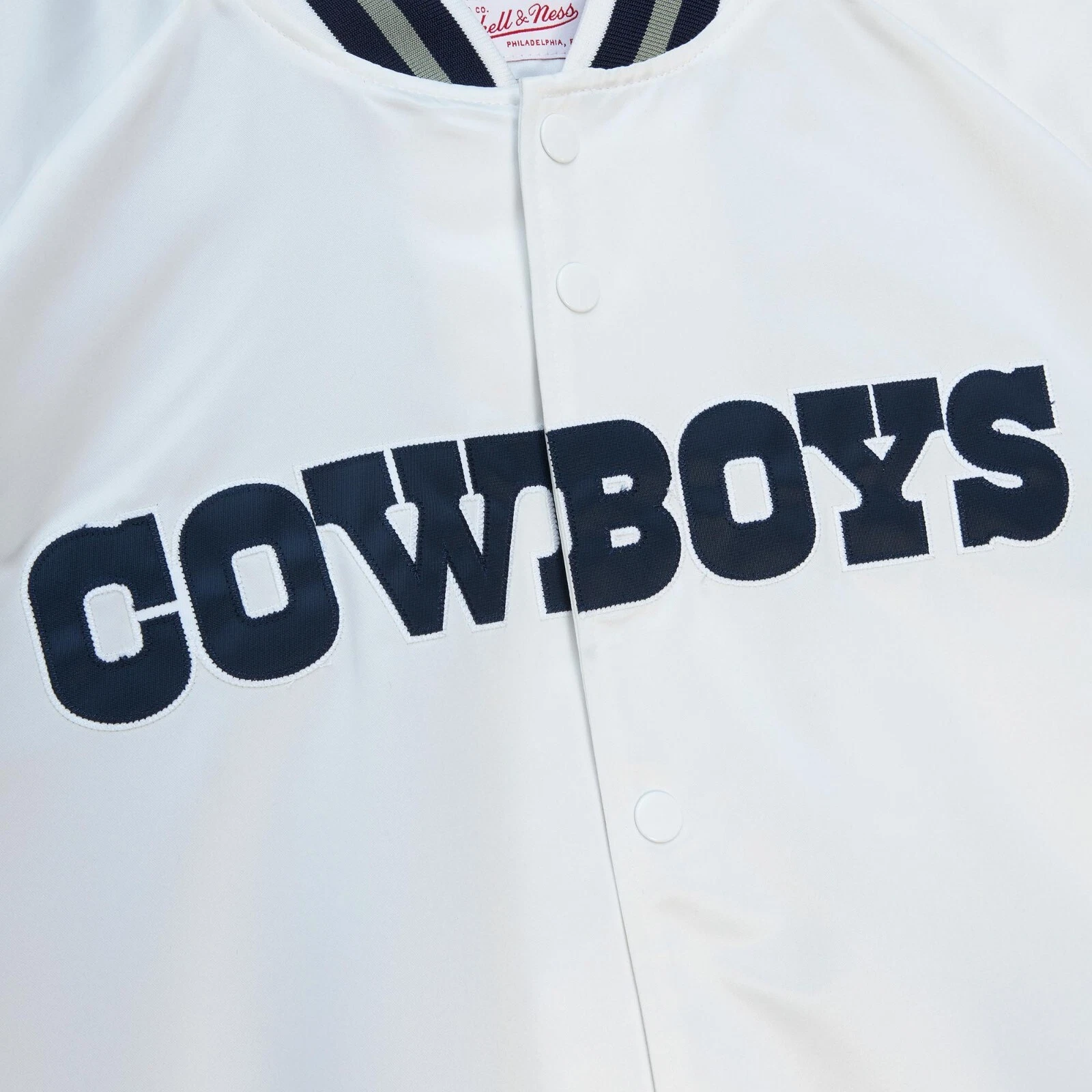 Dallas Cowboys Satin Mitchell & Ness Men's Baseball Jacket - White