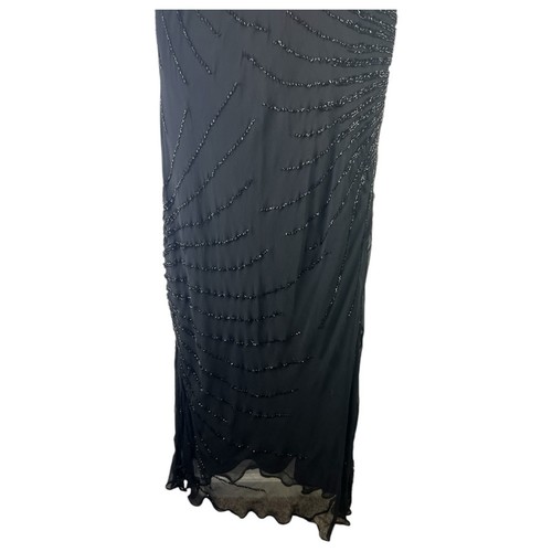 Pisarro Nights Perlen Seidenkleid schwarz ärmellos Maxi Gr. 16 - Bild 7 von 15
