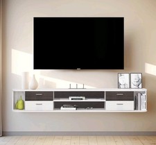 Floating TV Unit Wall Mounted Cabinet with 4 Drawers – Grey White 121cm