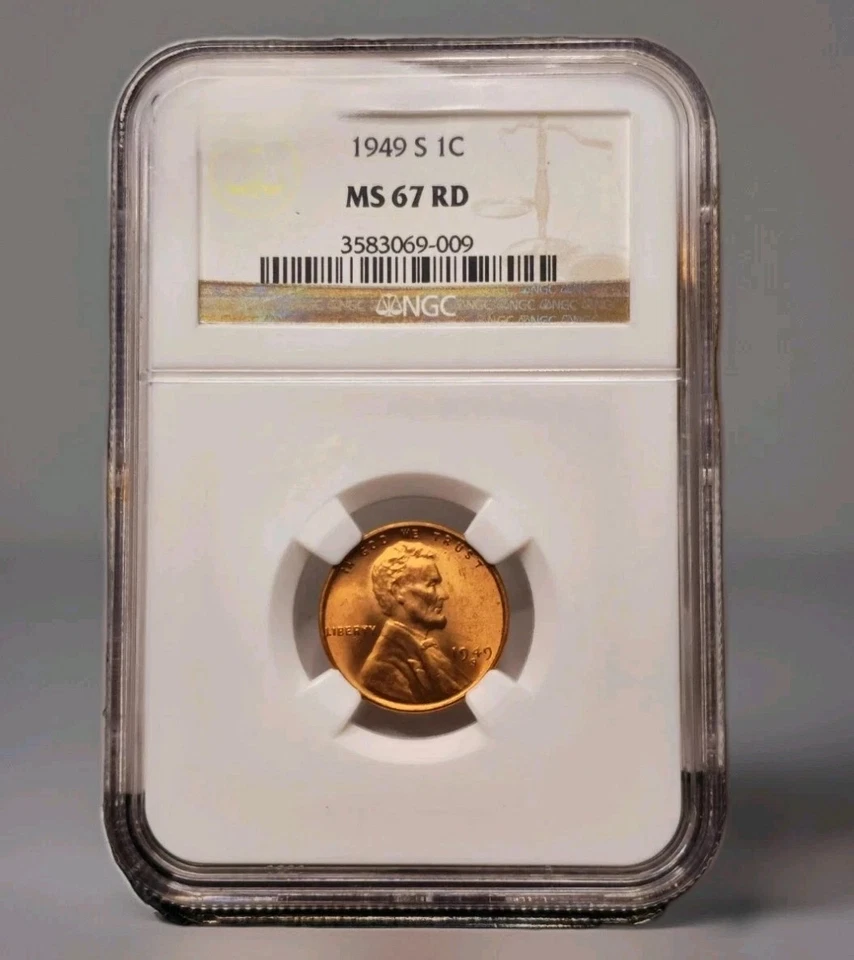 1949-S Lincoln Wheat Cent NGC MS67RD Full Red Gem BU 1C Coin Sharp Key Date - Image 2 of 3