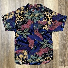 Vintage 80s 90s Abstract Print Button Down Hawaiian Shirt Men  s Lg Rayon Retro