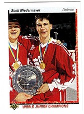 1990-91 UPPER DECK #461 SCOTT NIEDERMAYER (RC) Rookie Team Canada Hockey Card. rookie card picture