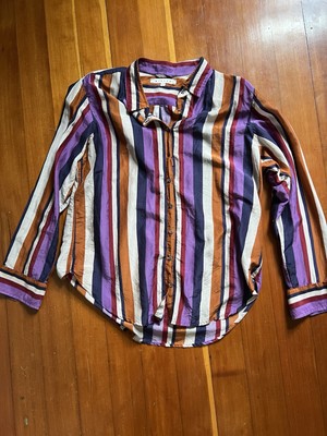 Xirena Striped Cotton Silk Beau Button-Down Shirt EUC M Gorgeous!