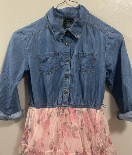 Pink And Violet Girls Denim Dress With Tulle Tutu Size 10 Cottagecore - Picture 2 of 9