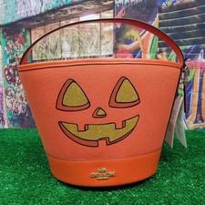 Coach Orange Bucket Tote Bag Halloween Carved Pumpkin Jack O Lantern NWT