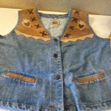 Sapman Denim Vest Button-Down Fringe, Western Details Medium Vtg a58