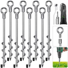 12 Inch Ground Anchors, 8 Pcs Heavy Duty Tent Stakes, Easy to Install and Reu...