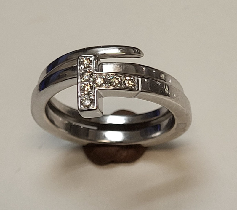 Tiffany & Co. 18Kt T-Square Wrap Authenticated White Gold Diamond Ring Size 7