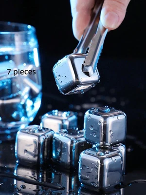 8 Stainless Steel Whisky Stones Reusable Ice Cubes Drink Chillers Cooling Rocks