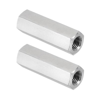 2Pcs M10x1.25 Pitch 50mm 1.97'' 304 Stainless Steel Hex Coupling Nut Connector