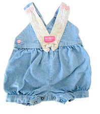 Oshkosh B  gosh Vestbak Vintage Shortalls Pink Floral Bow Bubble Overalls 18M