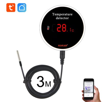 KONLEN Tuya Wifi Temperature Sensor 3m Wire Probe Digital Smartlife Thermometer 