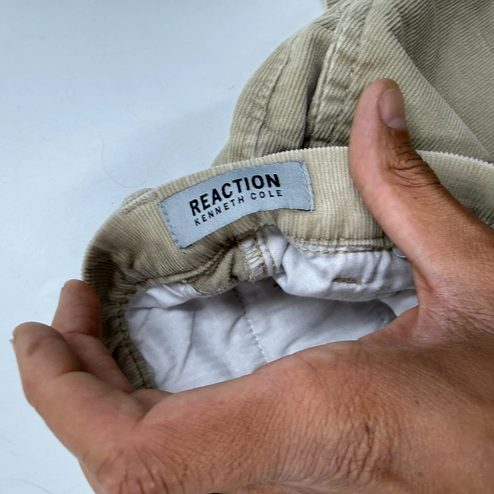 Kenneth Cole Reaction Men's Pants 31/30 Beige Corduroy Cotton Stretch Straight - Image 4 of 4