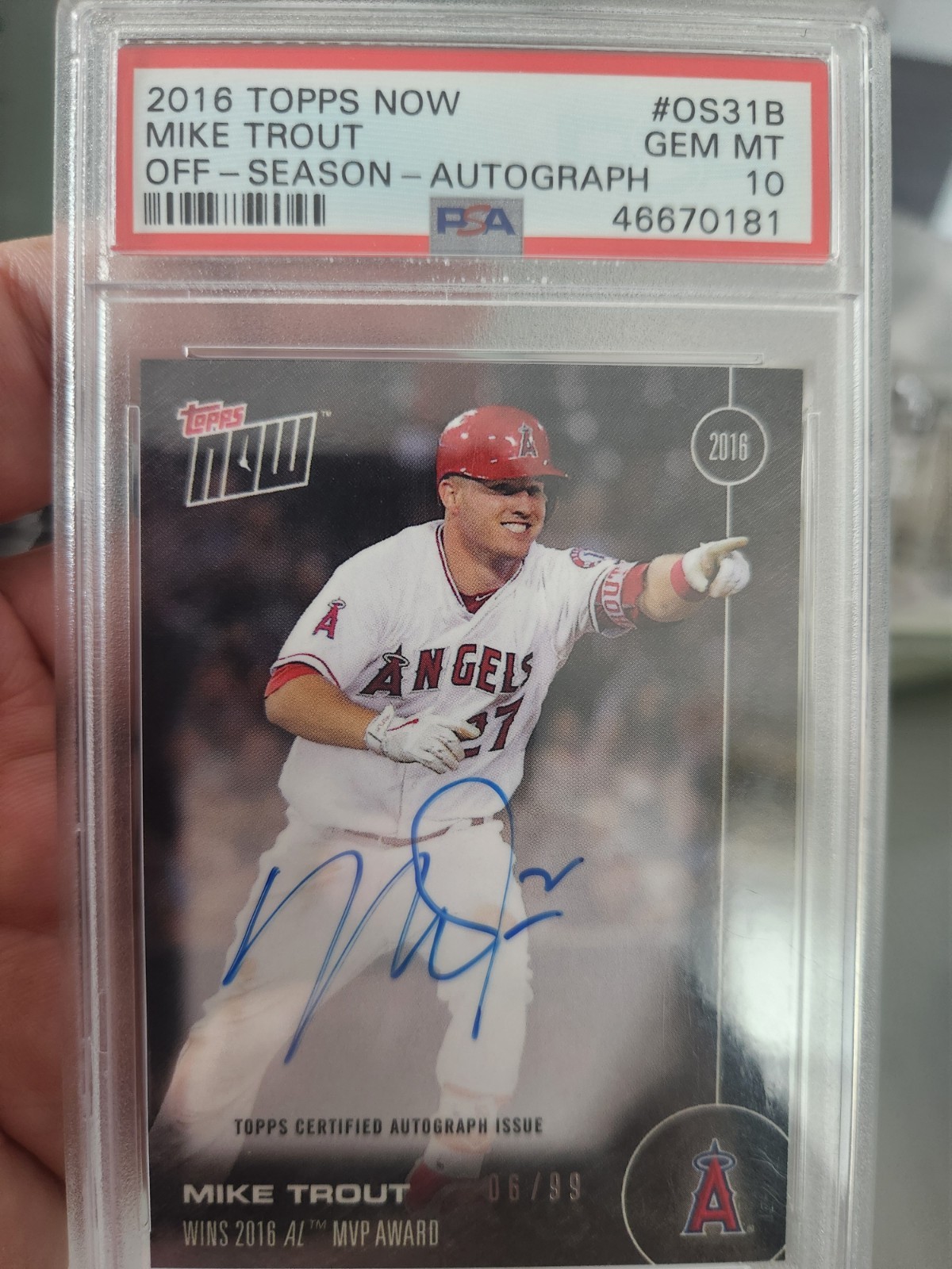 2016 Topps Now - Mike Trout AUTO PSA 10 Autographs /99 HOF LA Angels view 6