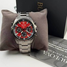 New Bulova Marine Star Men’s Chronograph Quartz Watch Red Dial 43 mm---98B350
