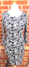 MELROSE Size 12 Navy Blue White Dress Floral Stretchy Summer Excellent L5