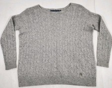 Polo Ralph Lauren Sport Cable Knit Wool Cashmere Sweater Women's Sz Medium Gray