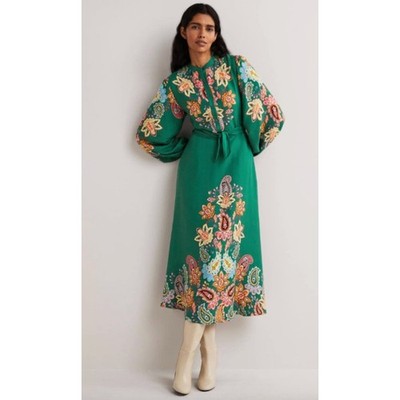 boden green midi dress Boden Cecily Belted Long Sleeve Cotton Corduroy Midi Dress in Woodland Green at Nordstrom, Size 2