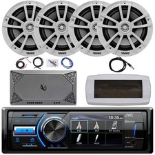 JVC 1-DIN Marine Receiver, 4x 6.5" 225W Peak Speakers, 4 Channel Amplifier W/Kit